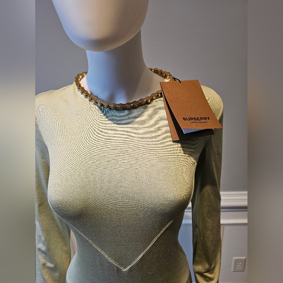 Burberry Open Back Chain Stretch Silk Pleated Dress - Picture 2 of 6